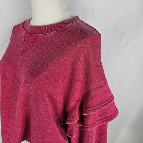 NEW! 7 For All Mankind Berry Cropped Ruffle Sleeve Sweatshirt Medium - Picture 11 of 14